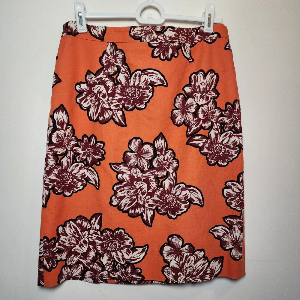 Maeve Women's Sz 2 Pencil Skirt Orange And Floral Office Feminine